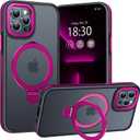 Magnetic Case for iPhone 13 Pro Max, with Invisible Ring Stand, Military Drop Protection, Shockproof Anti-Fingerprint Matte Protective Cover for iPhone 13 Pro Max, Hot Pink