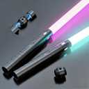 Juxaxia Lightsaber 2 Pack - Metal Hilt Dueling Light Sword with Connector (2-in-1), 20 RGB Colors & 3 Sound Modes, Rechargeable Cosplay Toy for Kids & Adults Gift, Halloween Christmas (24 in,Black)
