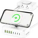 11-in-1 Charging Station USB-C Power Strip, 300W USB C Charger Block, 2AC Outlets 8USB Ports(4USB-C) Surge Protector, 5FT Flat Plug Extension Cord, PD110W Desktop Fast Charging for Home Office, White