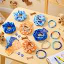 Suncalla 45 Pcs Blue Dog Theme Party Favor Blue and Orange Paw Print Bracelet and Scrunchie Bulk Cartoon Thank You Gift Cards for Girls Birthday Party Decor Silk Hair Ties Paw Friendship Bracelets