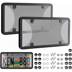 License Plate Protector 2PCS, Clear License Plate Cover & Frames, Rust-Proof Auto Car License Plate Covers and Frames Holder with Screws & Caps, Universal Tag Cover for License Plate (Black)