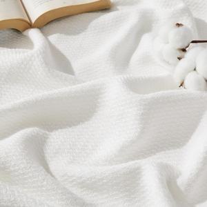 Bedsure GentleSoft 100% Cotton Blanket King Size for Bed - Breathable and Lightweight, Soft Cozy Textured Herringbone Woven Blanket for Summer, White, 108x90 inches