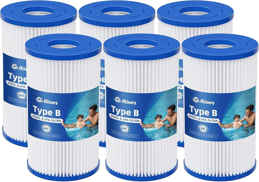 6 Pack Type B Pool Filter Replacement for Intex 2500 GPH, 29005E Filter Pump, Type B Pool Filter Cartridge for Easy Set Above Ground Pools
