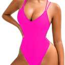Sexy Swimsuit for Women,Backless Scrunch Butt High Cut Monokini,One Piece Cheeky Bathing Suit Beach Pool Party (10, Neon Pink)