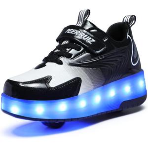 HHSTS Kids Shoes - New Upgraded with Wheels LED Light Color Shoes Shiny Roller Skates Skate Shoes Simple Kids Gifts Boys Girls The Best Gift for Party Birthday Christmas Day (1.5 Little Kid, 8012-black)