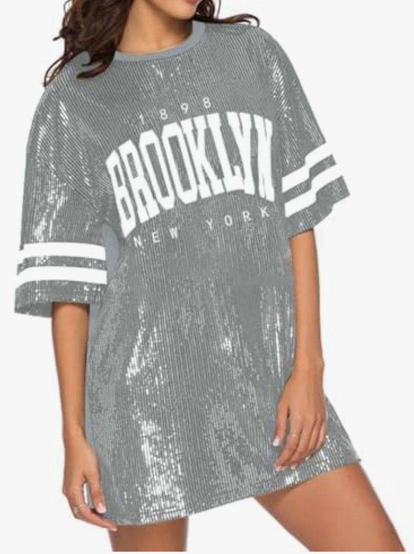 Jigfar Women's Sparkly Sequin Short Sleeve T-Shirt Dress Casual Loose Cute Tunic Blouse, Size: L, Gray Jigfar Women's Sparkly Sequin Short Sleeve T-Shirt Dress Casual Loose Cute Tunic Blouse, Size: L, Gray