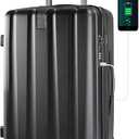 KROSER Hardside Expandable Carry On Luggage with Spinner Wheels & Built-in TSA Lock, Durable Suitcase Rolling Luggage with USB Port, Carry-On 20-Inch, Black