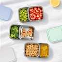 3 Pack Stainless Steel Snack Containers with Silicone Lids, 2-Compartment Snack Containers for Lunch, Office, Travel & CampingAqua, Blue, Grey