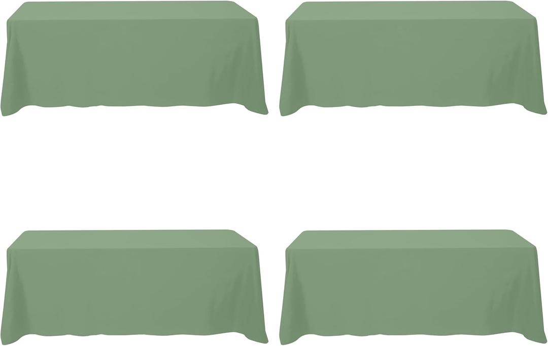 BRILLMAX 4 Pack Sage Green Tablecloths 90 x 156 Inch for 8ft Rectangle Tables - 150 GSM Polyester Fabric, Floor Length Drop, Water, Stain & Wrinkle Resistant Cloth Cover for Wedding Reception Banquet
