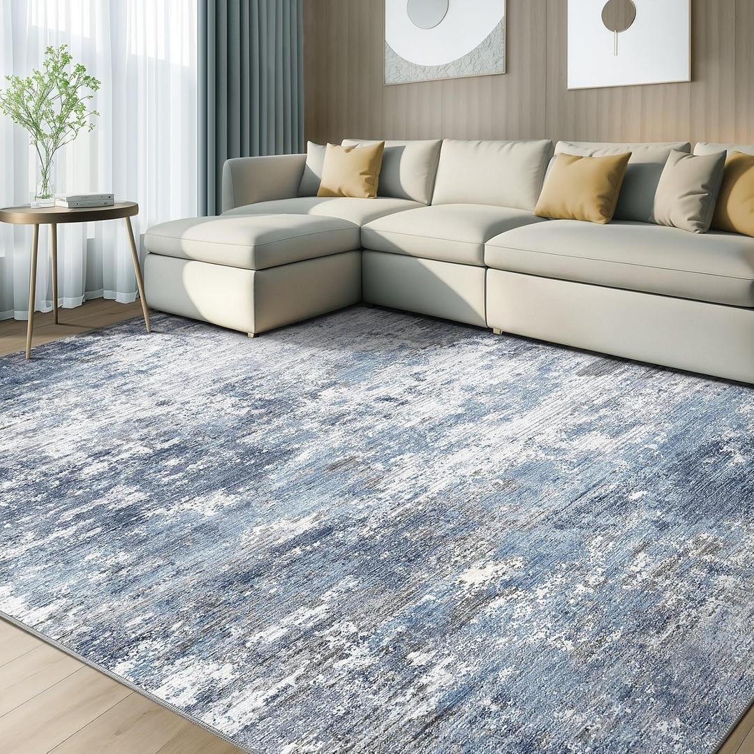 Washable 10x12 Area Rugs for Living Room: Abstract Modern Home Decor Rug