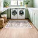 Washable Neutral Farmhouse Large Entryway Rug, 3x5 Area Rugs for Kitchen, Bedroom, Laundry Room, Nursery Room, Boho Vintage Floral Non-Slip Throw Rug Low Pile Stain Resistant (3x5 Beige/Latte)