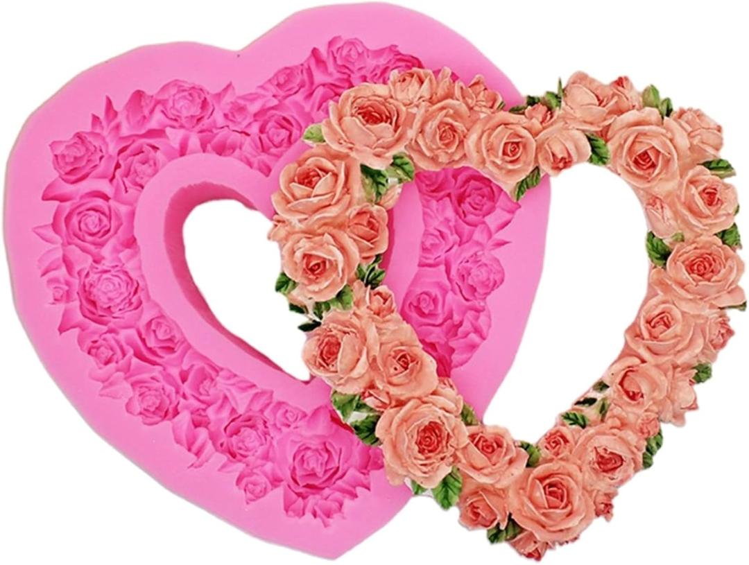 Rose Heart Wreath Fondant Chocolate Candy Silicone Mold Cake Decorating Baking Pastry Tools Soap Mould Resin Polymer Clay Mold