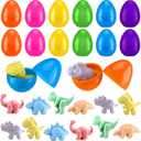 RoundFunny 24 Pcs Dinosaur Chalk with Easter Eggs Washable Sidewalk Dinosaur Chalk Plastic Surprise Eggs Goodie Bag Stuffers for Easter Hunt Basket Stuffers Outdoor Home Party Gift Favor