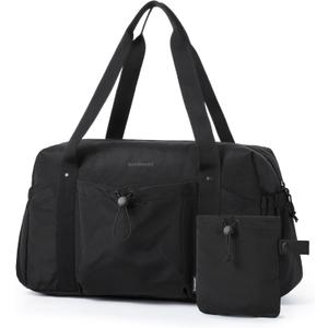 BAGSMART Foldable Travel Duffle Bag For Women, Gym Tote Bag for Sports, 26L Airport Carry On Weekender Overnight Bag for Travel, Travel Accessories(Black)