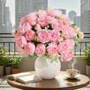 Peonies Artificial Flowers 12 Bundles Pink Flowers Bouquet, Lifelike Silk Fake Peonies with Stems for Home Table Centerpieces, Wedding, Party & DIY Bridal Floral Arrangements (Light Pink)
