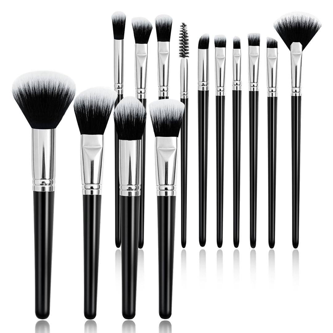 Makeup Brush Set, Premium Synthetic 14 Pcs Makeup Brushes, Travel Makeup Brush Set for Foundation, Concealer, Blush and Eyeshadow Brush(Black)