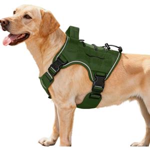 Heavy-Duty Tactical Dog Harness for Large Dogs, No Pull Adjustable Reflective Pet Vest with Molle System, K9 Military-Grade Control for Service Training, Outdoor & 10+ Breeds, Green, Medium (M: Neck: 17-22'', Chest: 23-28'')
