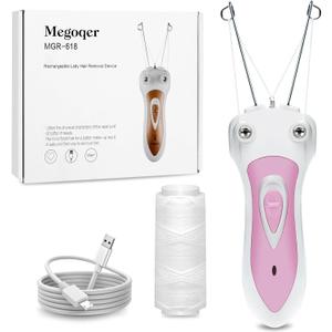 USB Rechargeable Cotton Thread Epilator for Women,White Electric Threading Hair Removal Tool Complete with Charging Cable and Spare Thread, Professional Eyebrow Threading Kit for Facial and Body Hair