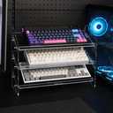 Bright Stone Acrylic Keyboard Display Stand,Mechanical Keyboard Storage Rack,Multilayer Acrylic Organizer,Desktop Shelf Holder for Customized Keyboard (3 Tiers,long)