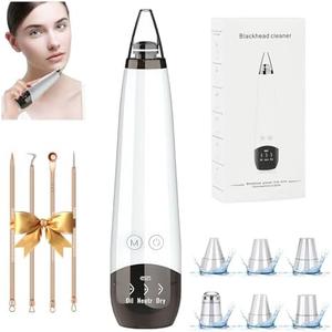 2025 Pore Vacuum, USB Rechargeable Blackhead Remover Vacuum,3 Levels Adjustable Pore Vacuum Blackhead Remover, with 6 Suction Power Probe,4 Golden Needle face Vacuum Pore Cleanser Kit-White