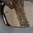 Women's Sparkling Rhinestone Ankle Strap Heeled Sandals Purple Metallic Square Open Toe Mid-Heel Dress Sandal for prom Shining Heels, Size 9.5