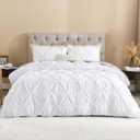 Litanika White King Pinch Pleat Duvet Cover, 3 Pieces Pintuck Cover Soft Microfiber Bedding Set with Zipper Closure & Corner Ties(104x90Inch-1 Duvet Cover, 2 Pillowcases)