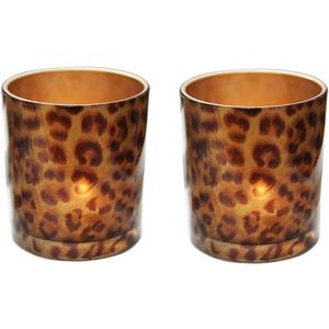 2 Glass Tealight Holder Votive Candle Holder Cups for Christmas Valentines Day Decoration Leopard Print Cheetah Tea Light Candle Holders for Home Decor Table Dcor, Women Bedroom Tea Light Holder