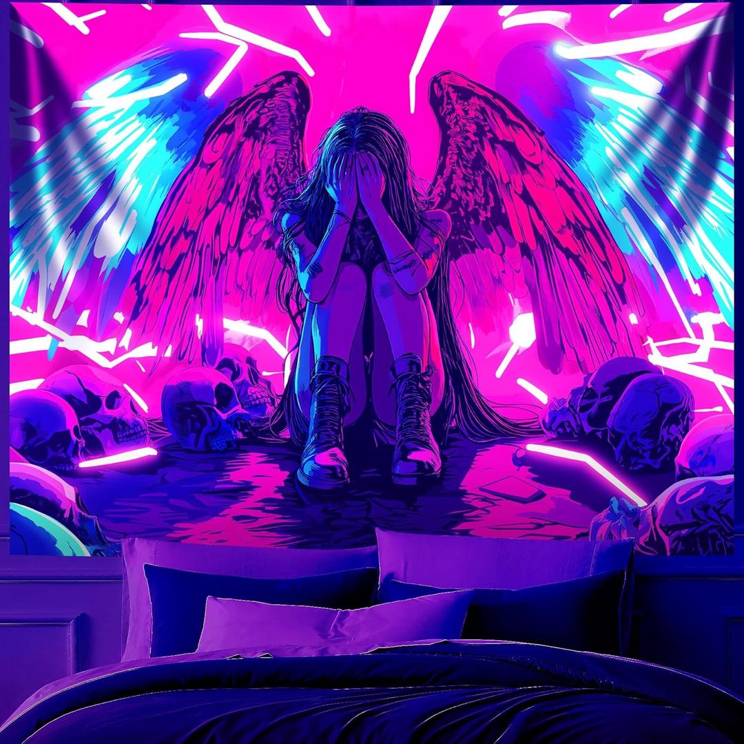 BVBOX Blacklight Tapestry,WingTapestry Glow In The Dark,UV Reactive Black Light Upright Posters Wall Hanging for Bedroom Dorm Living Room Backdrop Decor (wing5, 90L x 70W)