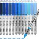 ZZWUAPT Blue Acrylic Paint Pens, 12 Color Paint Pens Markers, Brush Tip Paint Pens for Rock Painting Wood Glass Ceramic Canvas Stone DIY Crafts Making Art Supplies