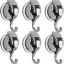 Heavy Duty Suction Cup Hooks for Shower, Bathroom Robe - Vacuum Glass Hooks, Reusable, No Hole Punched, for Garland Decoration (Silver, 6 Pack)
