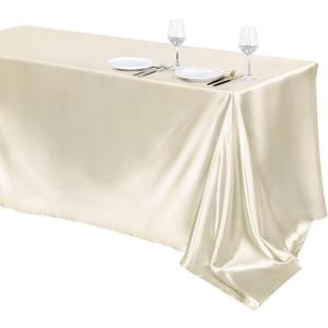 TURSTIN 1 Pack Ivory Satin Tablecloth 102 x 58 Inch Overlay Satin Table Cover Rectangle Bright Silk Tablecloth Smooth Fabric Table Decoration for Wedding Banquet Party Events