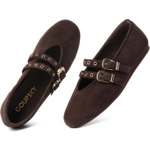Mary Jane Shoes for Women Mesh Ballet Flats with Adjustable Double Buckle Strap Comfortable Slip On Dress Shoes for Daily