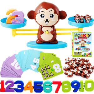 CozyBomB Monkey Scale Balance Counting Toys Math Games STEM Preschool Educational Toys for 3 4 5 Year olds Math Educational Kindergarten Number Learning Games Gifts for Boy Girl Birthdays Christmas (Brown)
