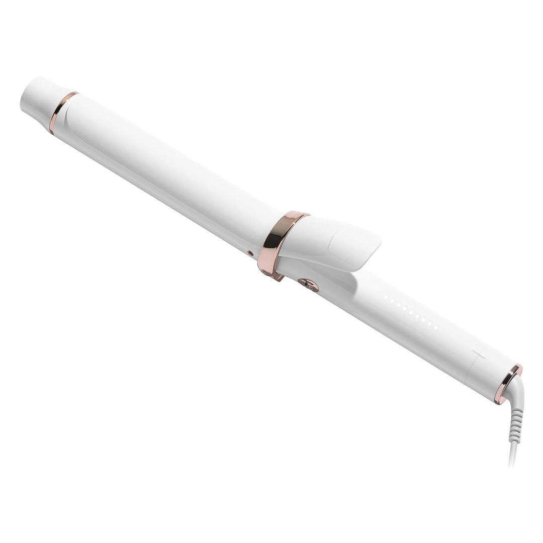 T3 SinglePass Curl X Extra-Long Barrel 1.25" Curling Iron & Curling Wand, Hair Curler with 9 Heat Settings, Korean Ceramic & ProGlide Clip for Curls, Waves & Shine on Fine, Medium & Thick Hair   1.25" Clip Iron, White/Rose Gold