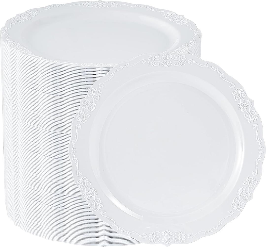 100 Pieces White Plastic Plates-7.5inch Dessert Disposable Plates - Premium Heavy Duty Hard Disposable for Dinner- Party Supplies for Birthdays, Celebrations, Wedding