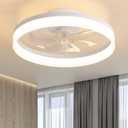 PUSU 19.7" Low Profile LED Ceiling Fans with Light, Reversible Flush Mount with Remote and 6 Winds Speeds Fan Lighting, 3 Colors Dimmable for Bedroom, Living Room, Kids, Dinning Room, Kitchen (White)