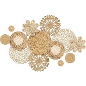 Glenmal Set of 13 Boho Wall Basket Decor Woven Rattan Flat Baskets Handmade Boho Wicker Bamboo Seagrass Wall Hanging Decor for Bedroom Living Room Dining Room Office Ready to Hang(Plain)