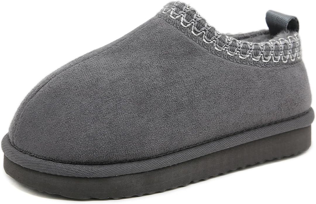 SMajong Kids Slippers Plush Warm Girls Fuzzy House Slippers Boys Platform Slipper Slip-on Shoes Winter Indoor Outdoor Grey 3 Big Kid（Sole Size 36