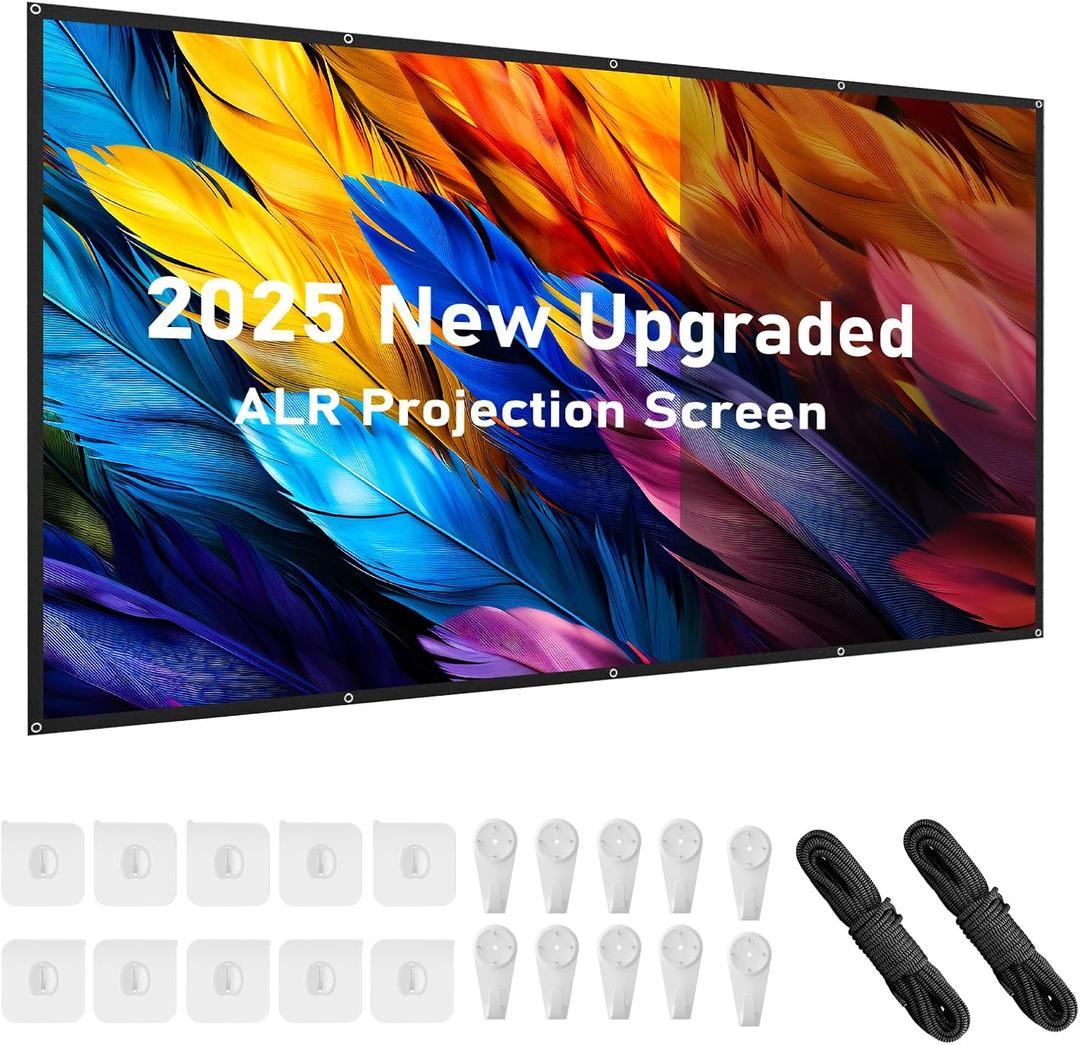 AAJK ALR Projector Screen, 4K Movie Projector Screen 16:9 HD Foldable Anti-Crease Portable Projector, Movies Screen for Home Theater Outdoor Indoor Support Double Sided Projection (120in Pro)