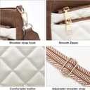FOXLOVER Quilted Crossbody Bags for Women Trendy vegan Leather Hobo bag Shoulder purses With Wide Strap (White Brown)