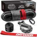 DAYDOOR Synthetic Winch Rope, 1/4 Inch x 50ft 10,000LBS Synthetic Winch Line, Winch Cable for Offroad Vehicle 4WD ATV UTV, Synthetic Rope with Forged Winch Hook and Rubber Stopper (Gray)