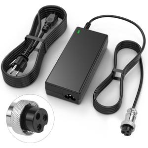 44V 1.8A Female 3-Pin XLR Lead Acid Battery Charger with 3-Prong Inline Power Supply Cord for 36V Boreem Jia, Minimoto, Rad2Go, Electric Scooter, ATV, Go Kart, with 3-Prong Inline Female Connector