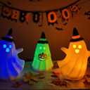 Halloween Decor Indoor 3pcs Ceramic Ghost Decor, Cute Light Up Ghost Figurine for Halloween Home Decorations, Spooky Statue with Ghost Face for Table Mantel or Shelf