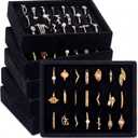 6 Pcs Small Velvet Ring Display Black Jewelry Box Inserts Earring Display Tray Storage Insert Holder 7 Slots for Gifts Selling Drawer