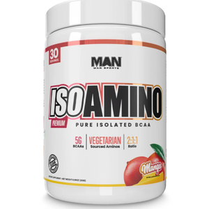Man Sports ISOAmino Pure Isolated BCAAs  Build Lean Muscle  Branched Chain Amino Acids Powder  Keto BCAA  Accelerate Recovery  255 Grams, 30 Servings  Mango