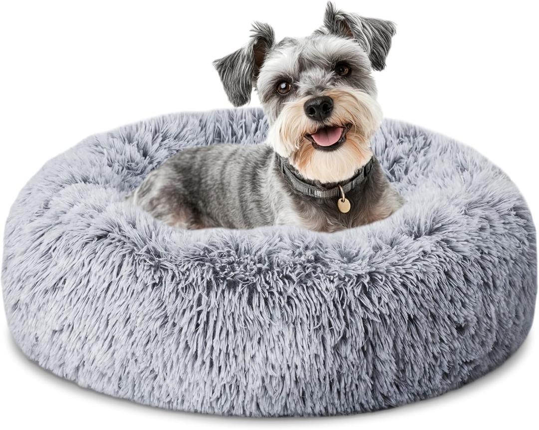 ELSKER&HOME Calming Dog & Cat Bed - Donut Washable Warming Soft Round 23 inch Dog Bed for Small Dogs, Anti-Anxiety Fluffy Plush Cushion Fits up to 25 lbs Pets, Gradient Blue