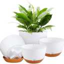8/8/10/12 Inch Pots for Indoor Plants, 4 Pack Large Self Watering Planters with Drainage and Saucers, Plastic Outdoor Flower Pot(White)