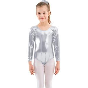Kids Shiny Metallic Patent Leather Gymnastics Dance Leotard Work Out Bodysuit Jumpsuit, L