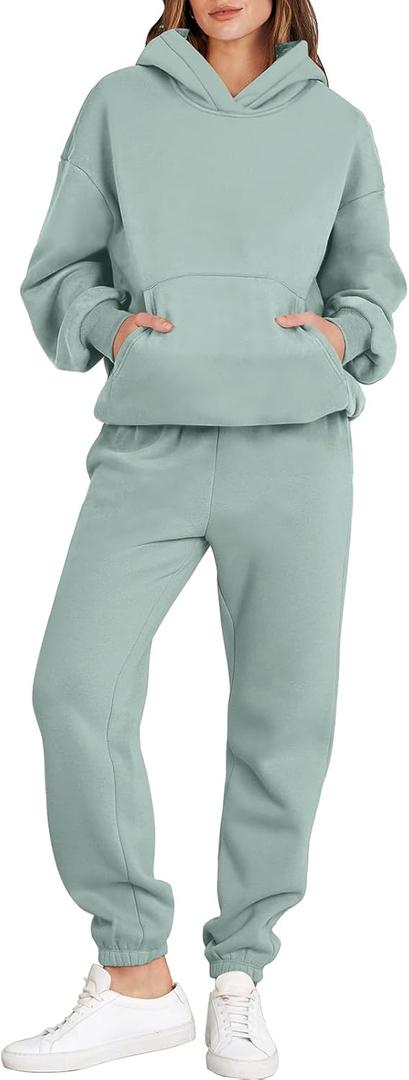 ANRABESS Womens 2 Piece Outfits Lounge Hoodie Oversized Sweatshirt Jogger Sweatpants Y2K Tracksuit Sweatsuit Set Fall Clothes (Large, Lake)