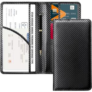 CoBak Car Registration and Insurance Holder - Vehicle Glove Box Car Organizer,Auto Truck Comparment Accessories Case with Magnetic Closure for Driver License,Cards (L-Fiber Black)